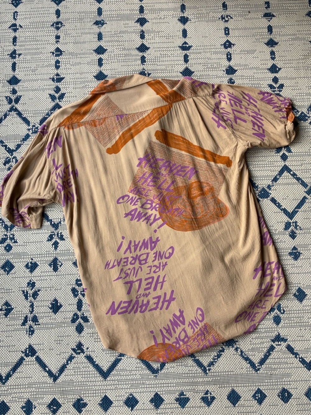 Heaven and Hell(!) Relaxed Fit Short Sleeve Graphic Button Front